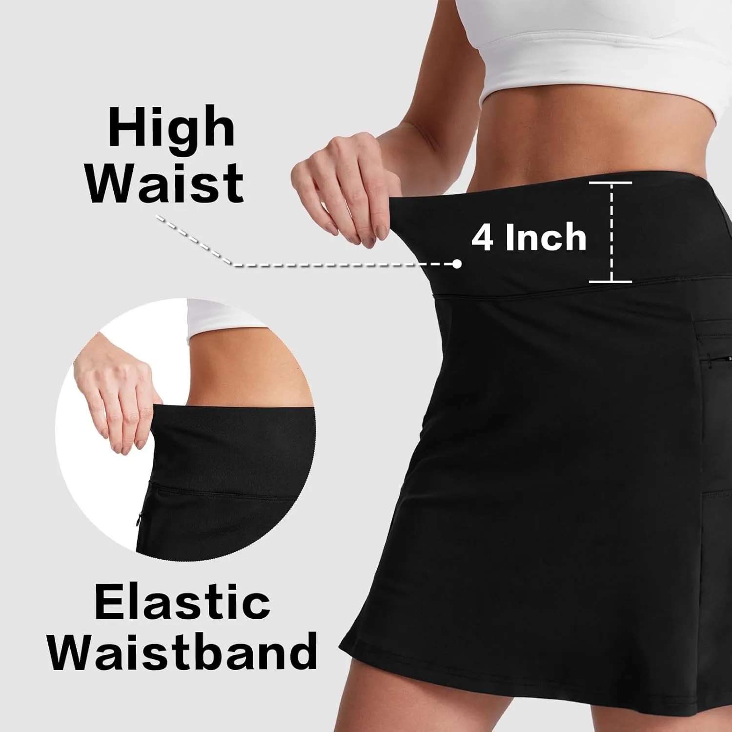 19" Skirts for Women with Zipper Pockets Golf Tennis Skirts Skorts for Women Knee Length High Waisted Athletic