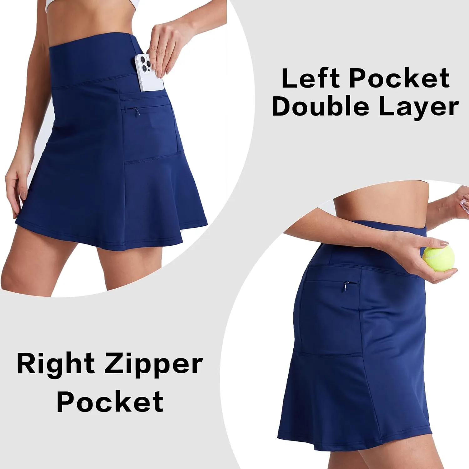 19" Skirts for Women with Zipper Pockets Golf Tennis Skirts Skorts for Women Knee Length High Waisted Athletic