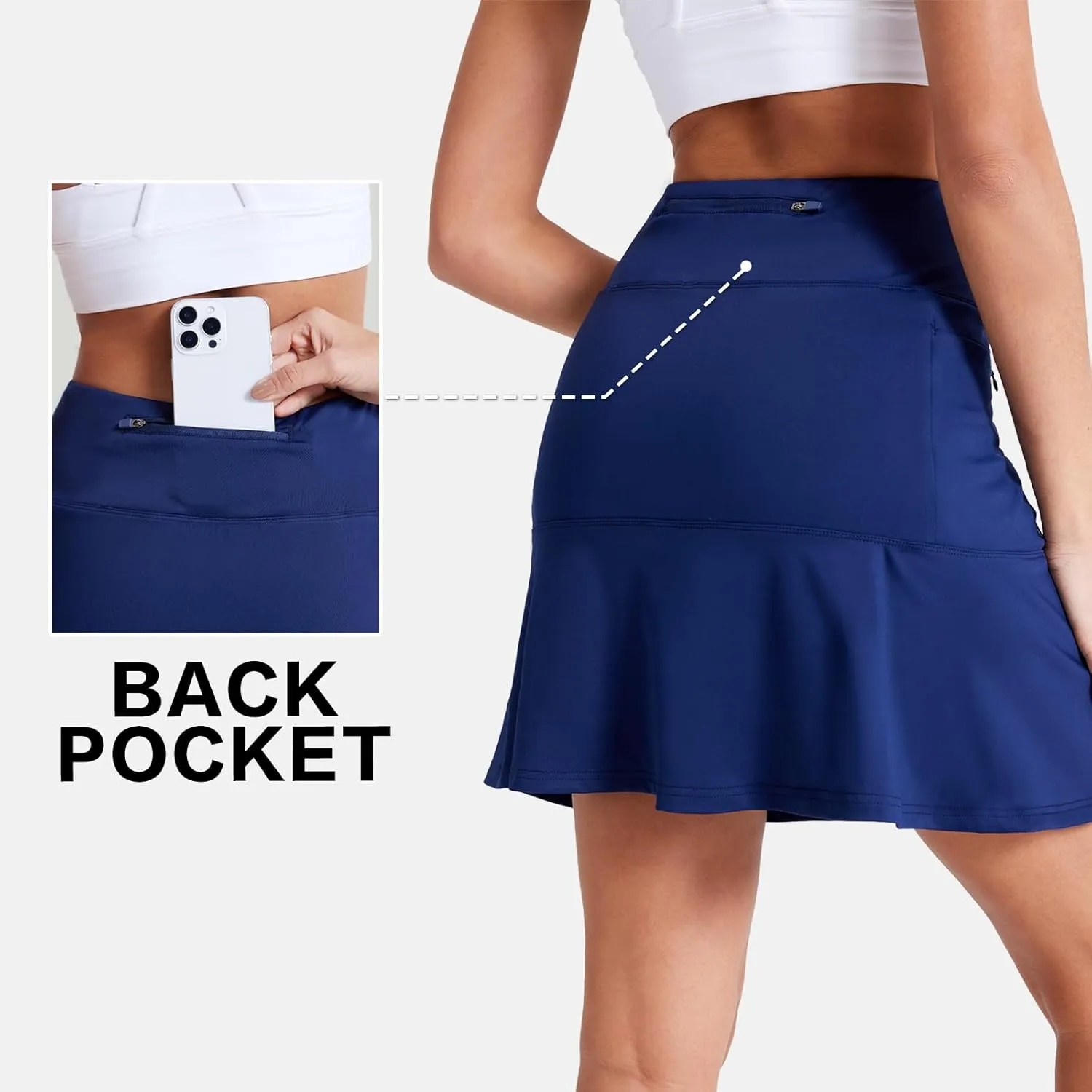 19" Skirts for Women with Zipper Pockets Golf Tennis Skirts Skorts for Women Knee Length High Waisted Athletic