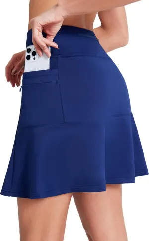 19" Skirts for Women with Zipper Pockets Golf Tennis Skirts Skorts for Women Knee Length High Waisted Athletic