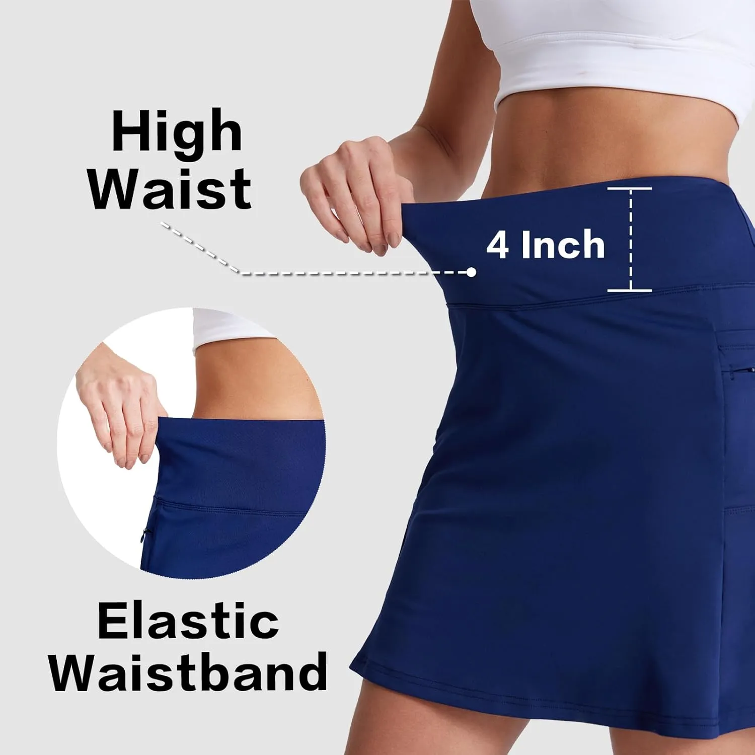 19" Skirts for Women with Zipper Pockets Golf Tennis Skirts Skorts for Women Knee Length High Waisted Athletic
