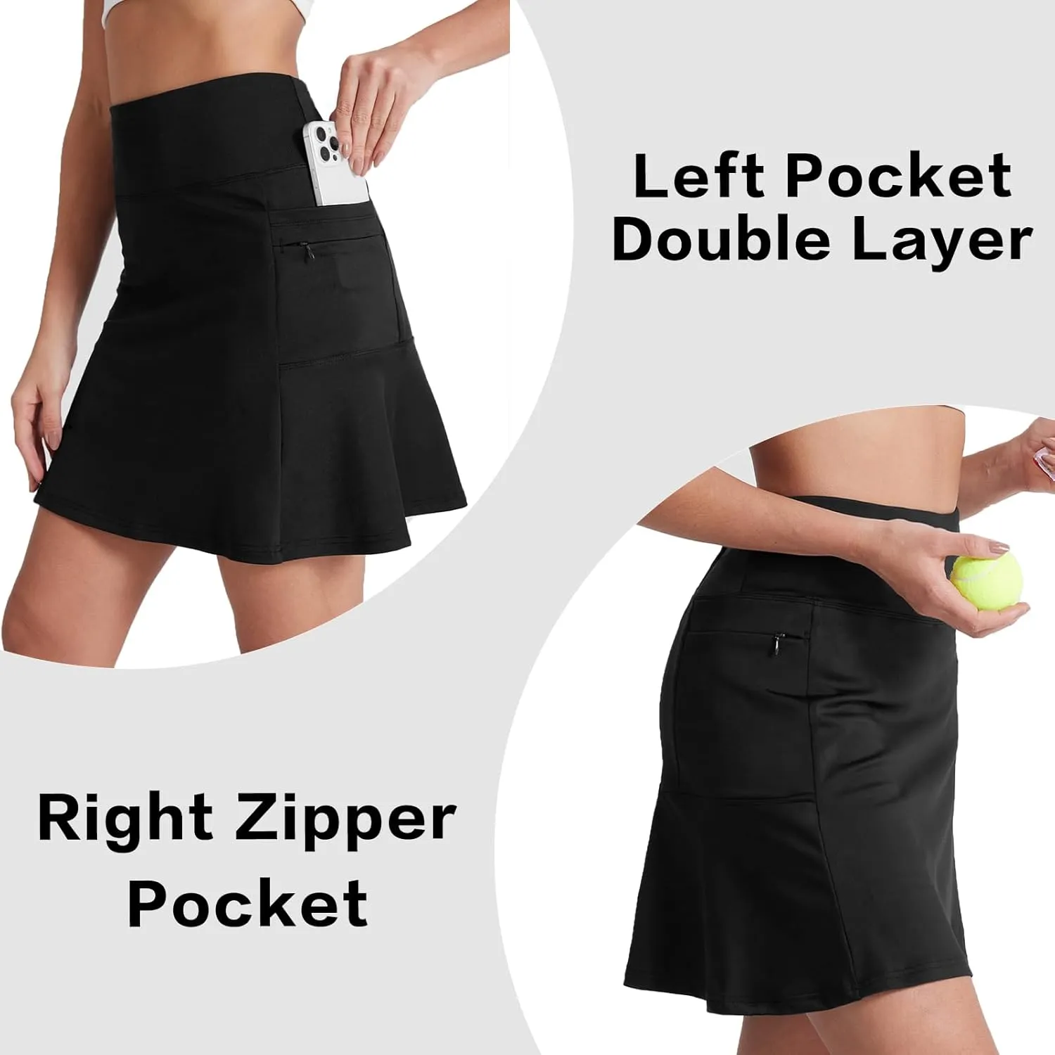 19" Skirts for Women with Zipper Pockets Golf Tennis Skirts Skorts for Women Knee Length High Waisted Athletic