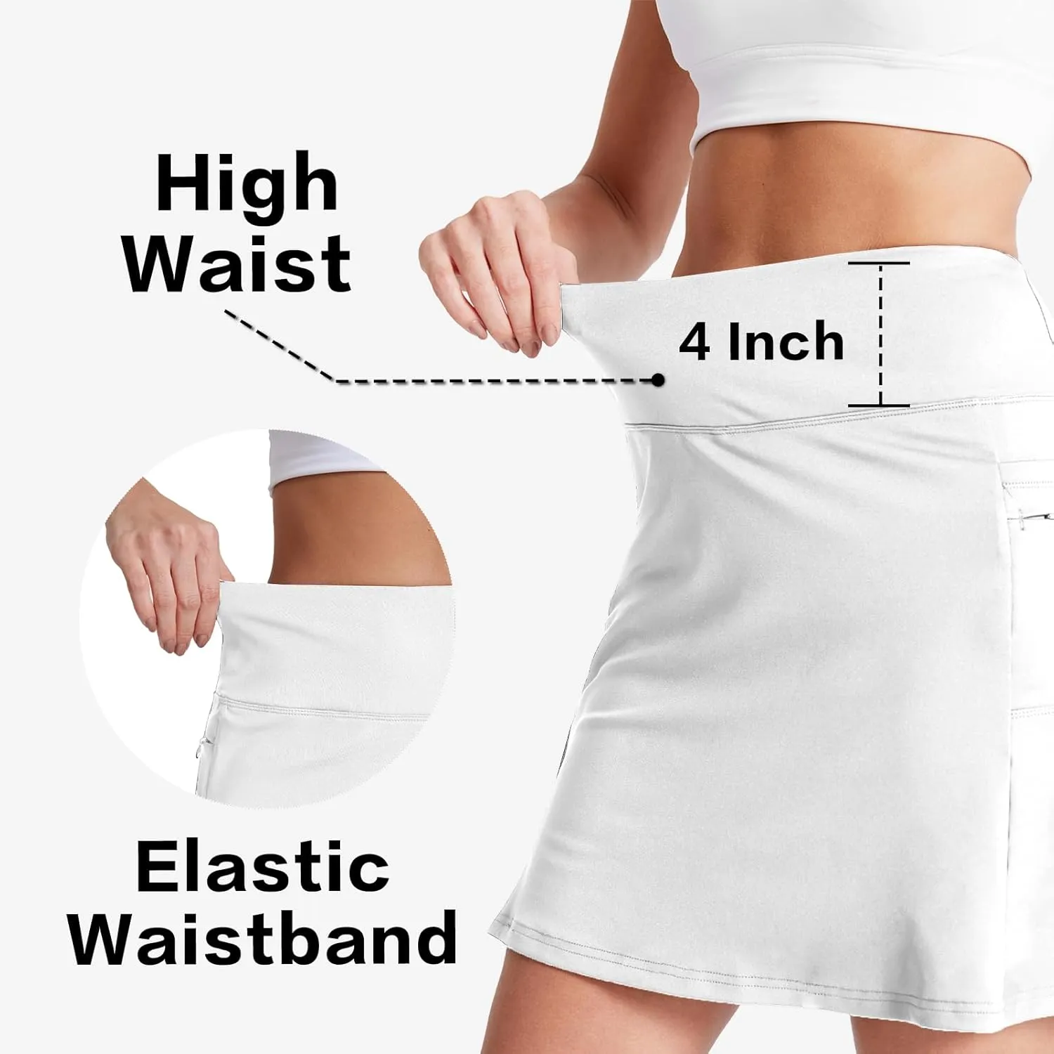 19" Skirts for Women with Zipper Pockets Golf Tennis Skirts Skorts for Women Knee Length High Waisted Athletic