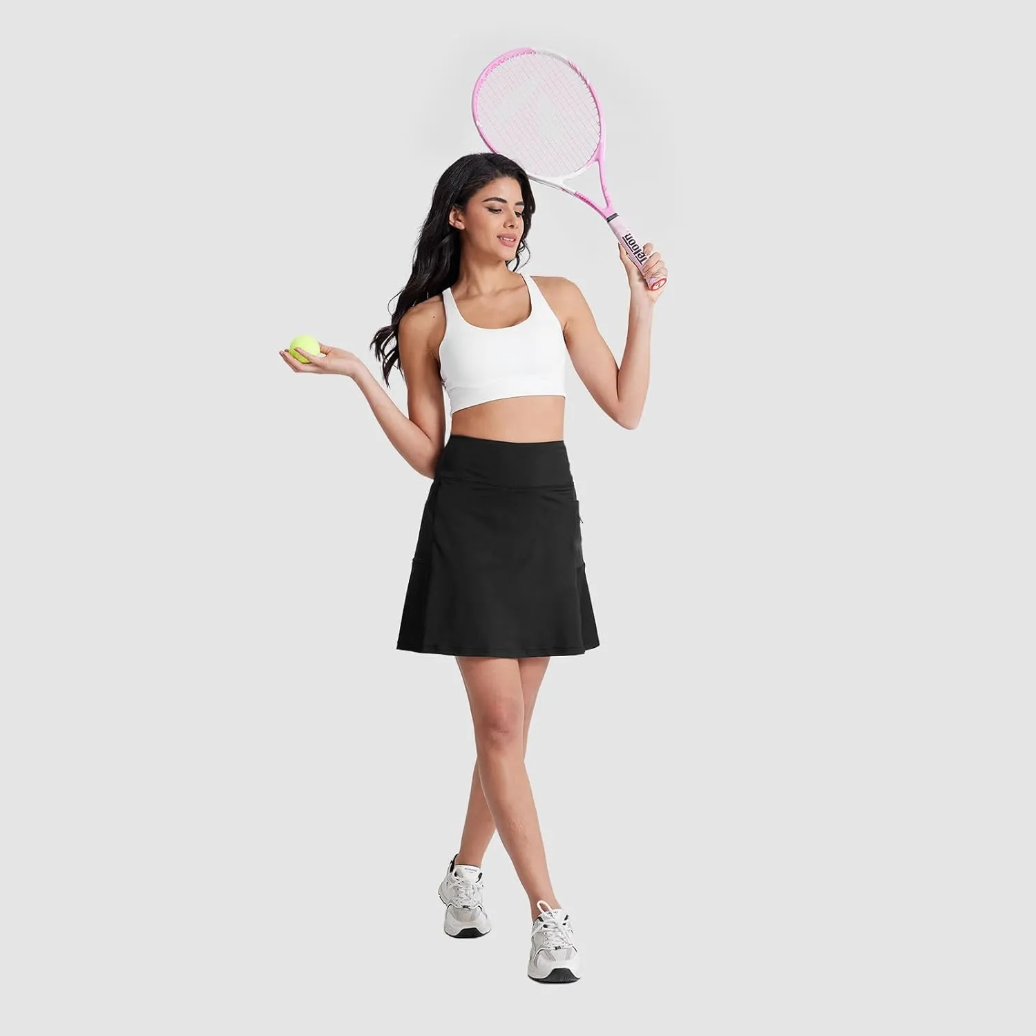 19" Skirts for Women with Zipper Pockets Golf Tennis Skirts Skorts for Women Knee Length High Waisted Athletic