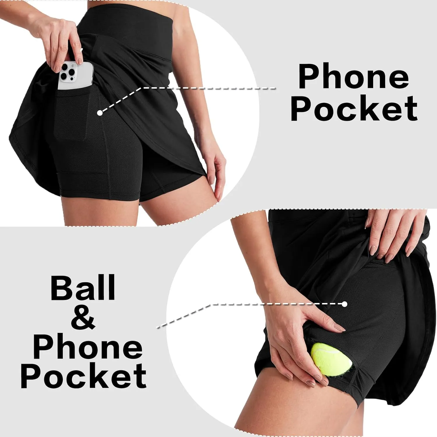 19" Skirts for Women with Zipper Pockets Golf Tennis Skirts Skorts for Women Knee Length High Waisted Athletic