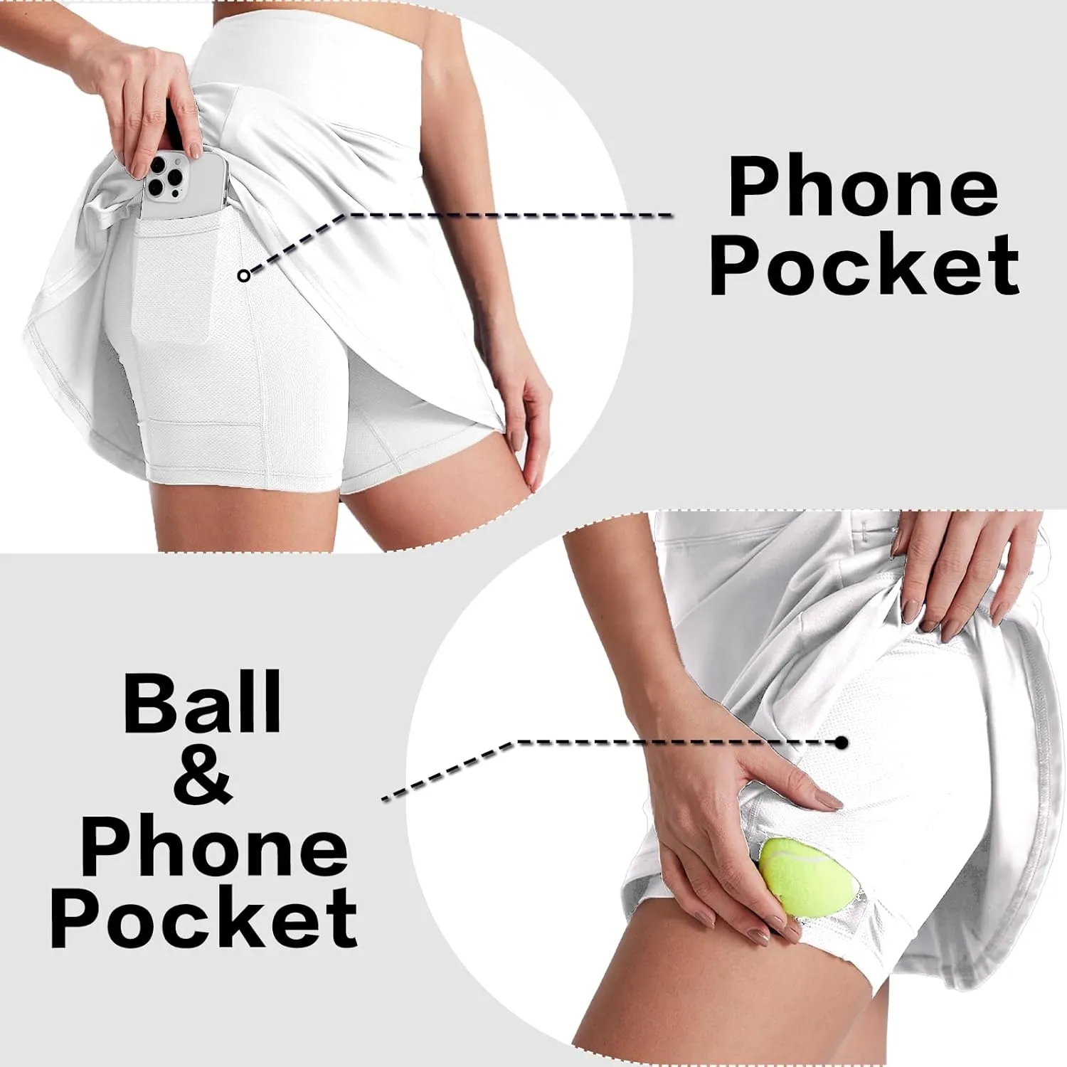 19" Skirts for Women with Zipper Pockets Golf Tennis Skirts Skorts for Women Knee Length High Waisted Athletic
