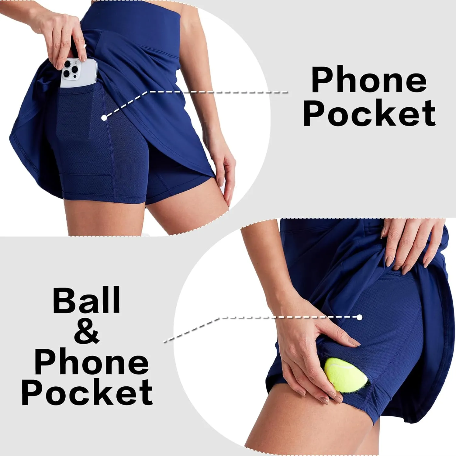 19" Skirts for Women with Zipper Pockets Golf Tennis Skirts Skorts for Women Knee Length High Waisted Athletic
