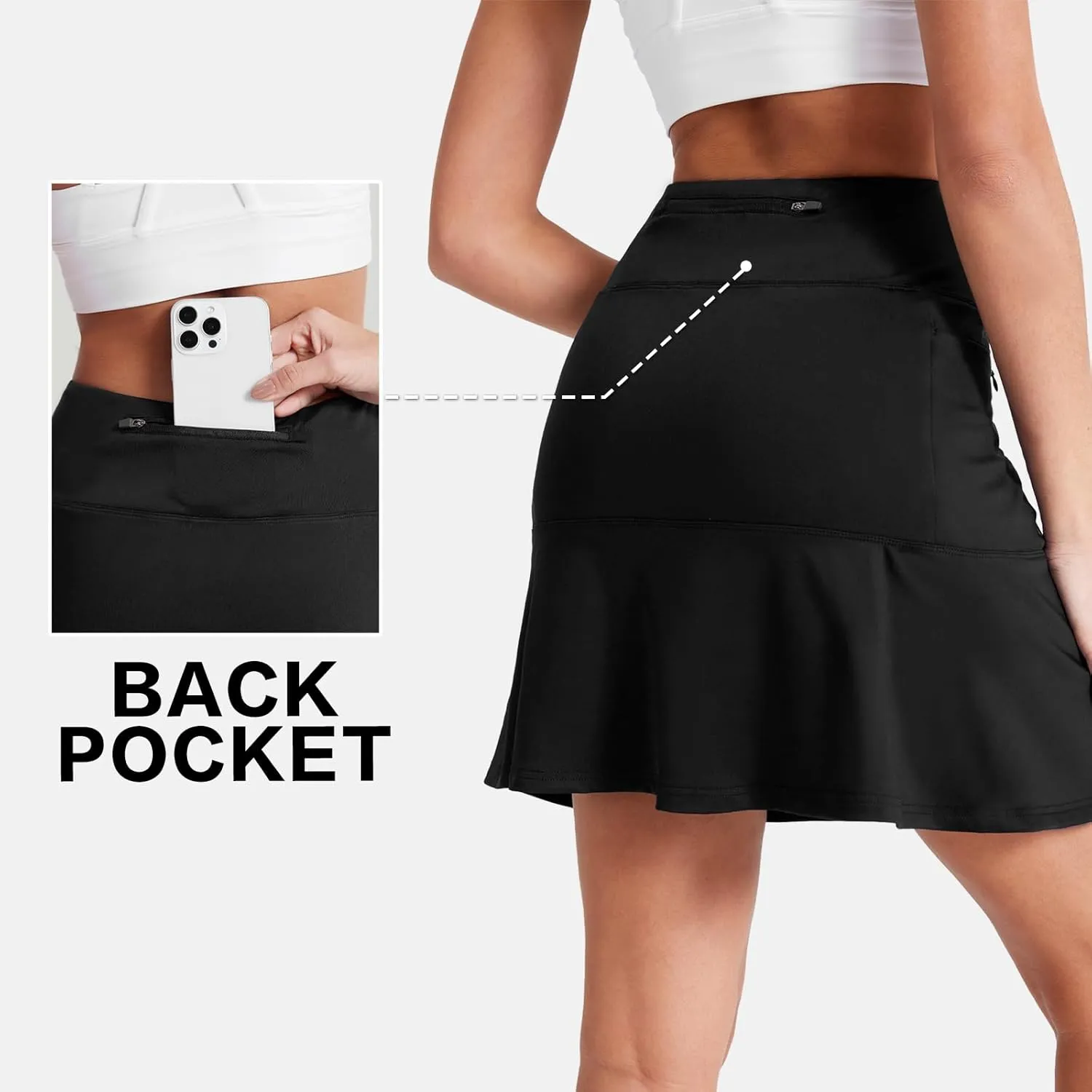 19" Skirts for Women with Zipper Pockets Golf Tennis Skirts Skorts for Women Knee Length High Waisted Athletic