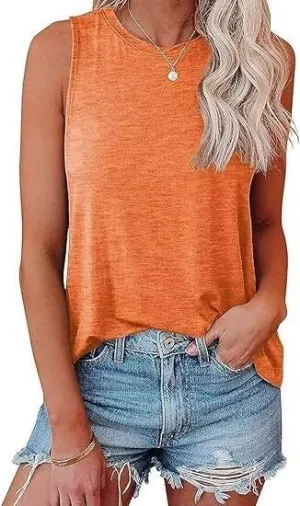 2025 Womens Fashion Tank Tops Crewneck Loose Fit Basic Casual Summer Going Out Clothes Sleeveless Shirts
