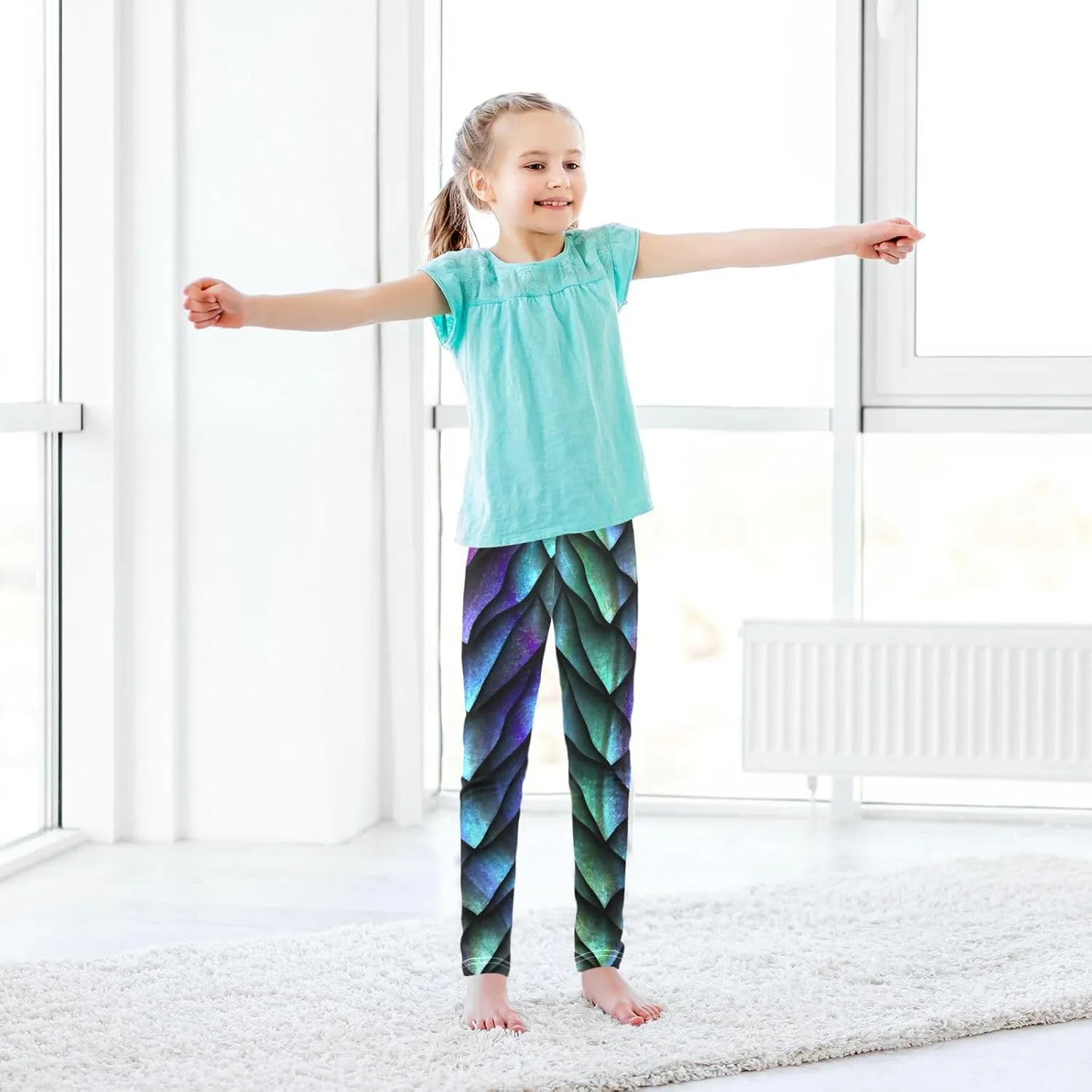 Aflyko Girls' Leggings Kids Workout Pants Dance Tights Ankle Length 4-10T