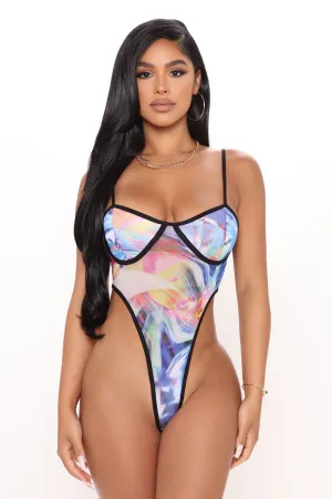 All Or Nothing High Cut Bodysuit - Blue/combo