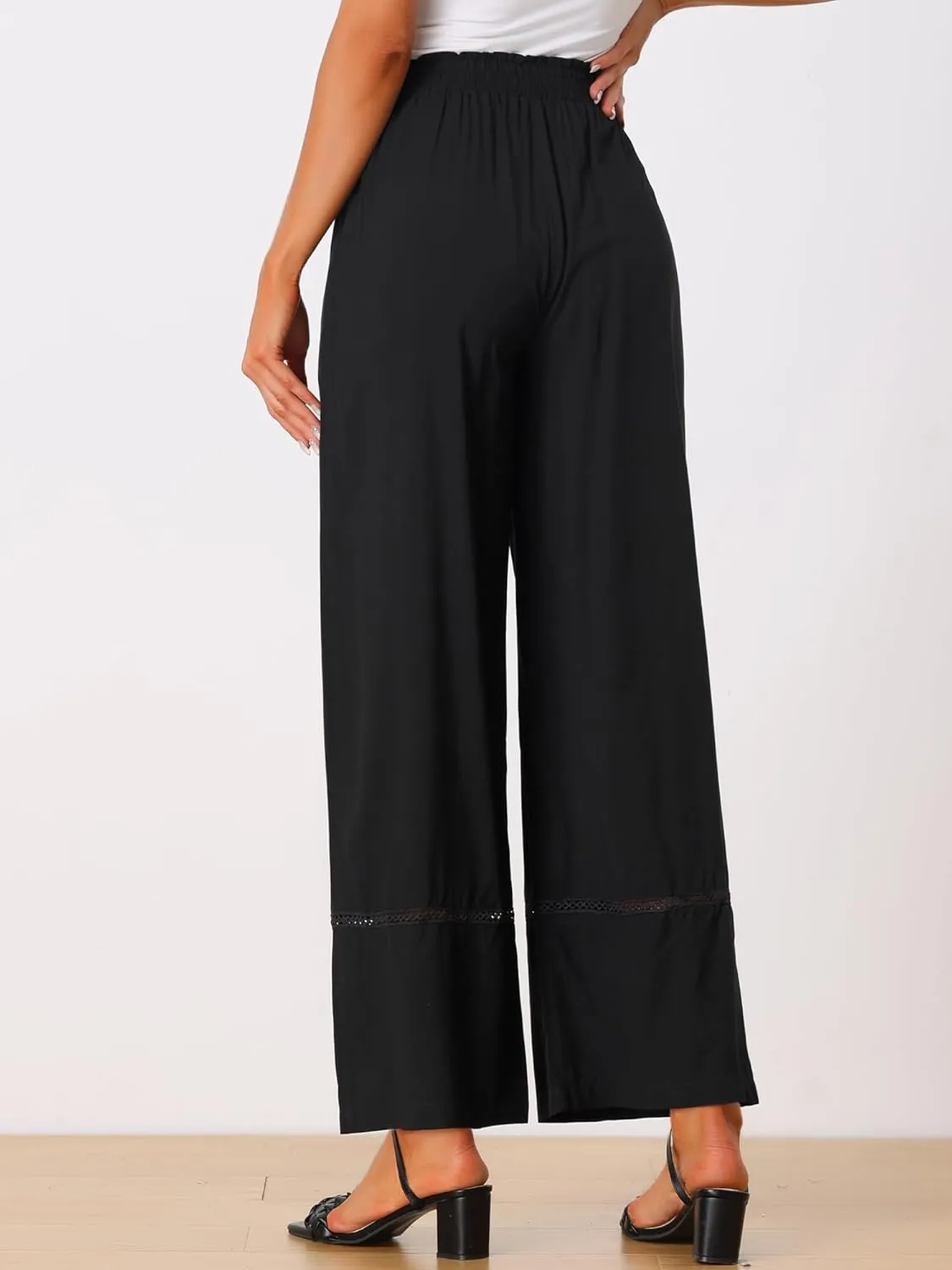 Allegra K Women's 2025 Summer Casual Pants Loose High Waist Drawstring Wide Leg Palazzo Trousers with Pockets