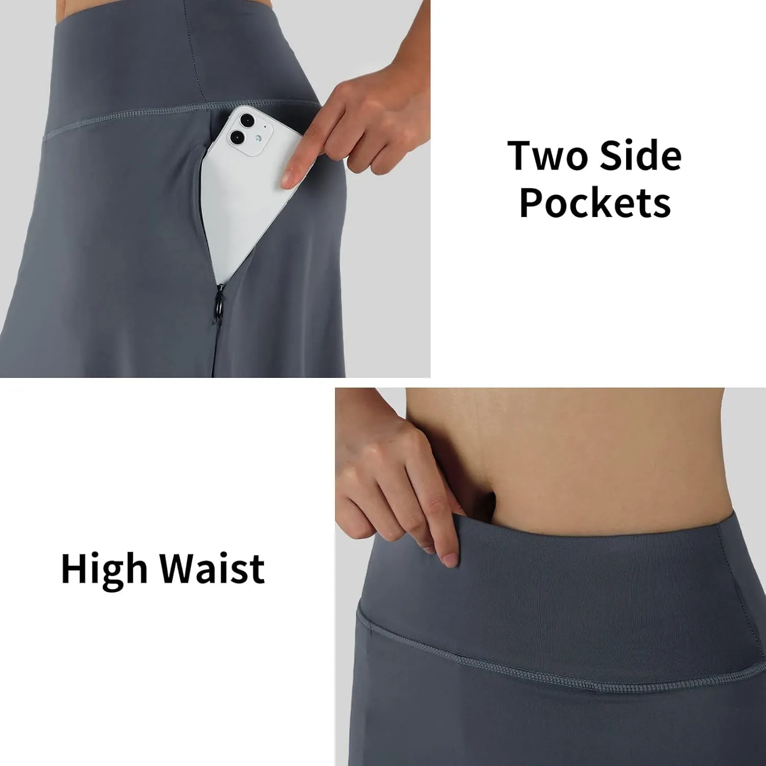 ANIVIVO Women Long Knee Length Skirt with Capris Leggings,Skirted Leggings with High Waisted Zipper Pockets