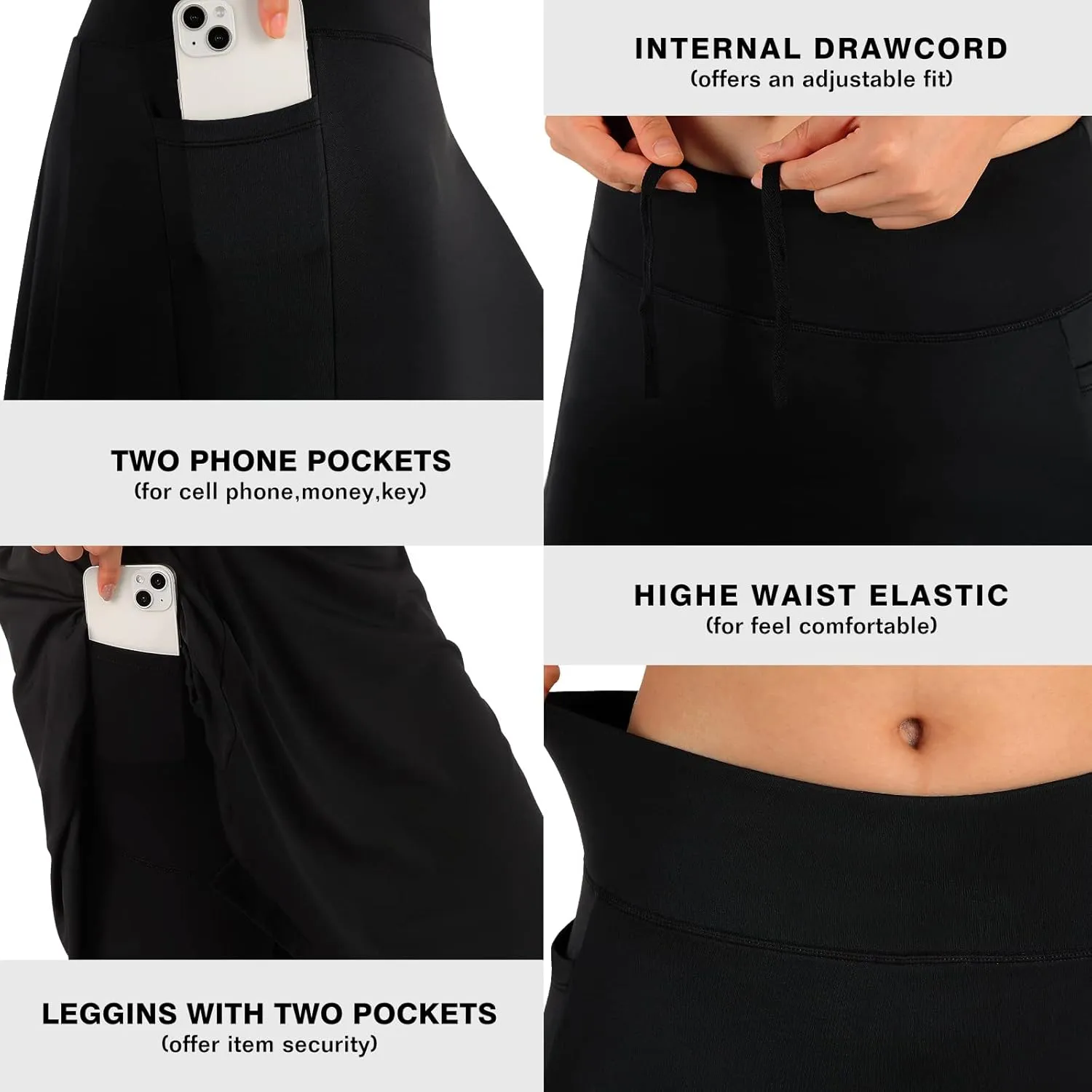 ANIVIVO Women Long Knee Length Skirt with Full Leggings,Skirted Leggings with High Waisted Pockets