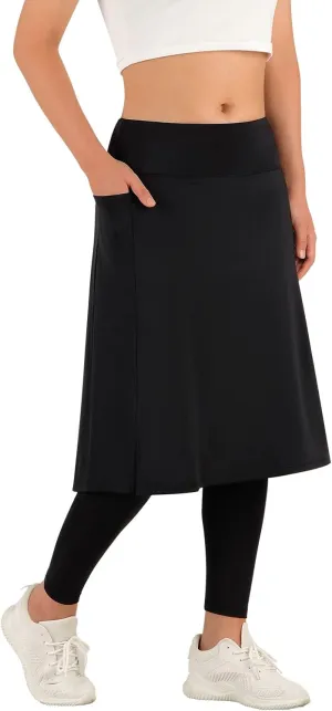 ANIVIVO Women Long Knee Length Skirt with Full Leggings,Skirted Leggings with High Waisted Pockets
