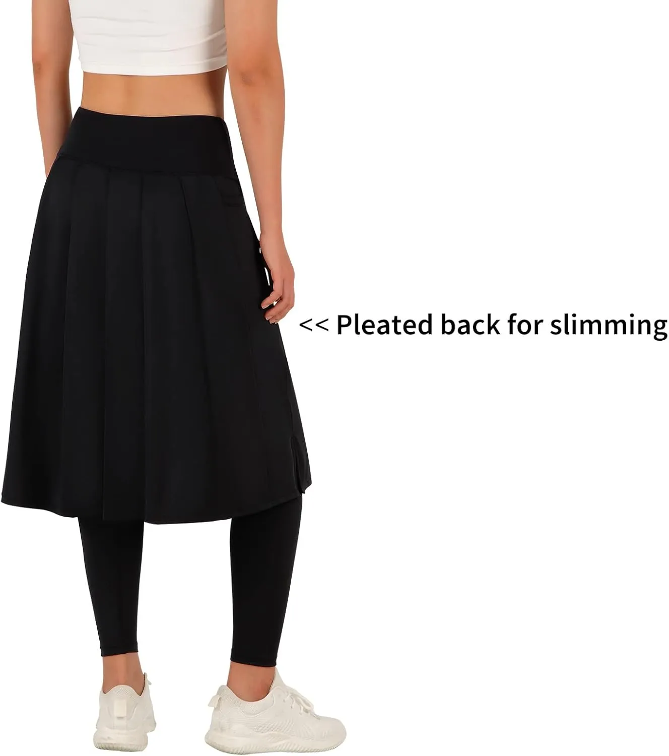 ANIVIVO Women Long Knee Length Skirt with Full Leggings,Skirted Leggings with High Waisted Pockets