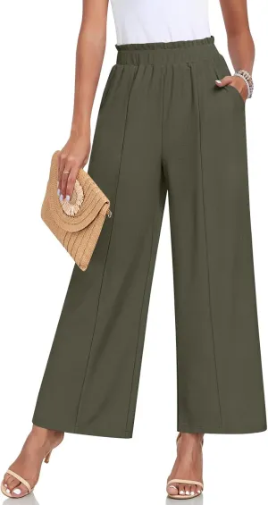 Anyally Womens Loose Wide Leg Pants Business Casual Elastic Waisted Palazzo Harem Pants with Pockets Work Trousers