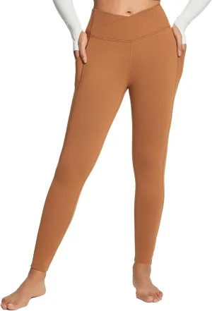 baleaf Women's Crossover Fleece Lined Leggings with Pockets Thermal Warm Winter Tights Crossover High Waisted Yoga Pants