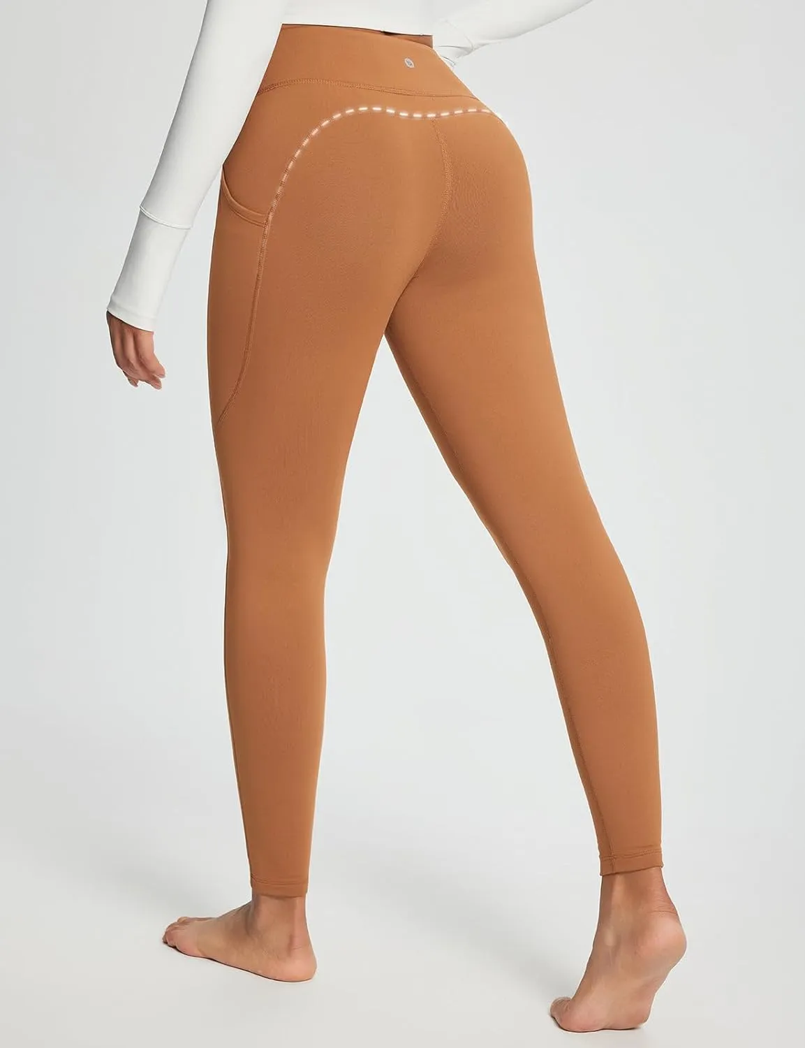 baleaf Women's Crossover Fleece Lined Leggings with Pockets Thermal Warm Winter Tights Crossover High Waisted Yoga Pants