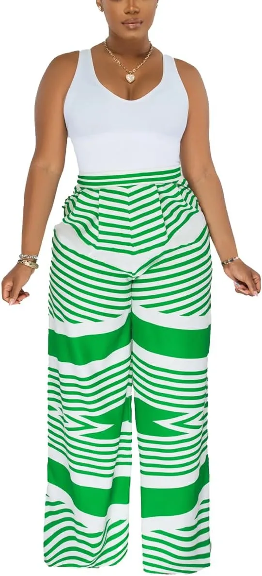 BFFBABY Womens Casual Palazzo Pants High Waist Printed Ruched Loose Flowy Lounge Wide Leg Pants (M-3XL)