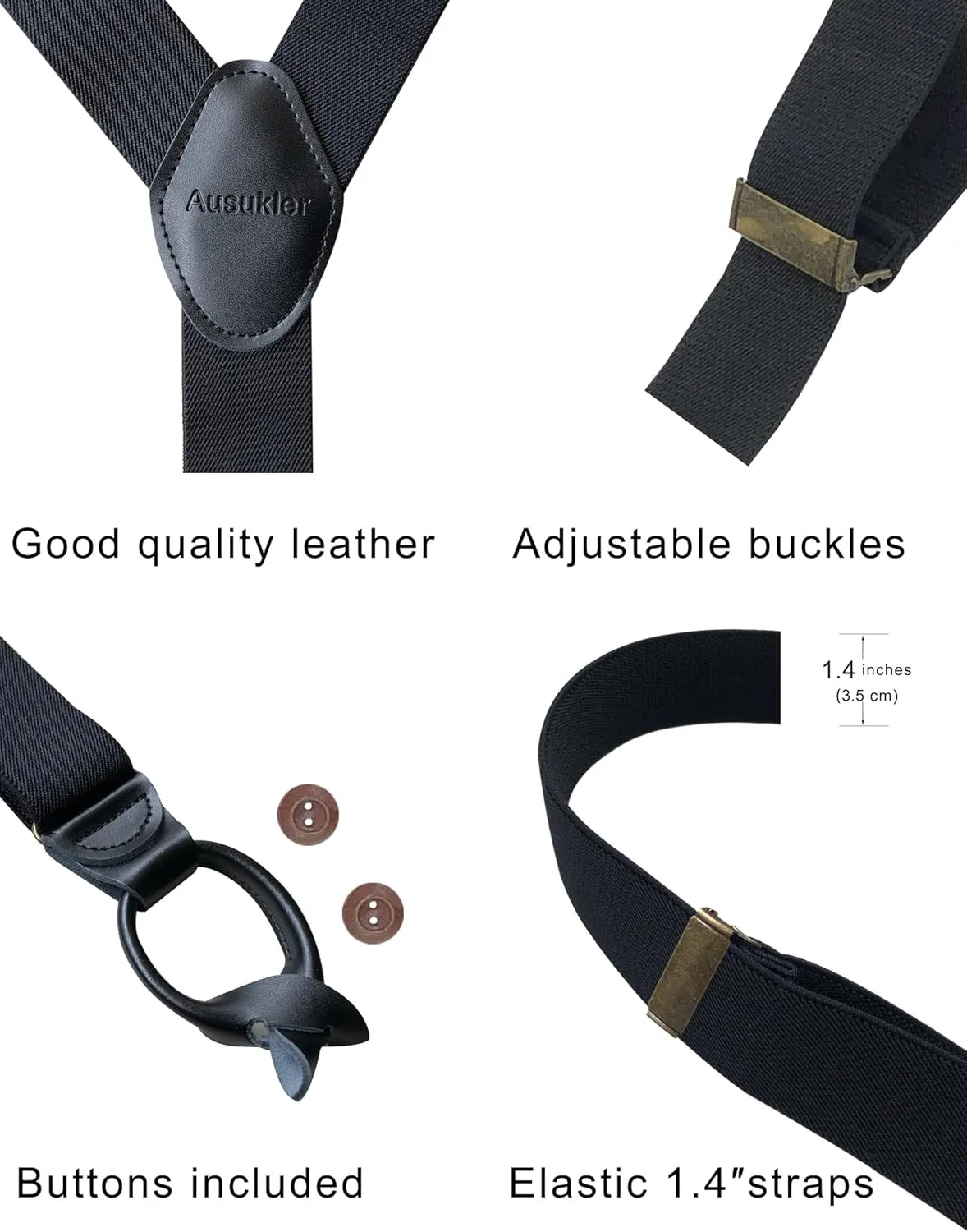 Button Suspenders for Men Dress Pants and Tuxedo Heavy Duty Big and tall Y-back 1.4 inches One Size