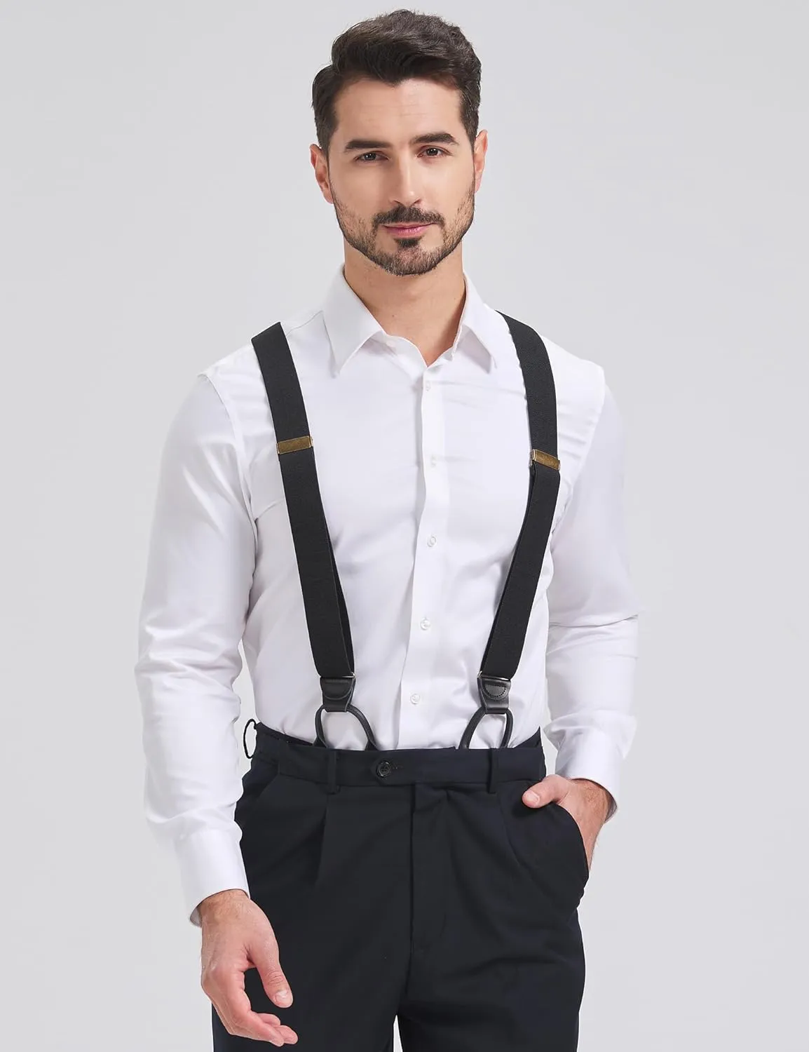 Button Suspenders for Men Dress Pants and Tuxedo Heavy Duty Big and tall Y-back 1.4 inches One Size