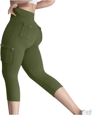 Capri Cargo Pants for Women with Pockets Summer Lightweight Workout High Waisted Yoga Pants for Women