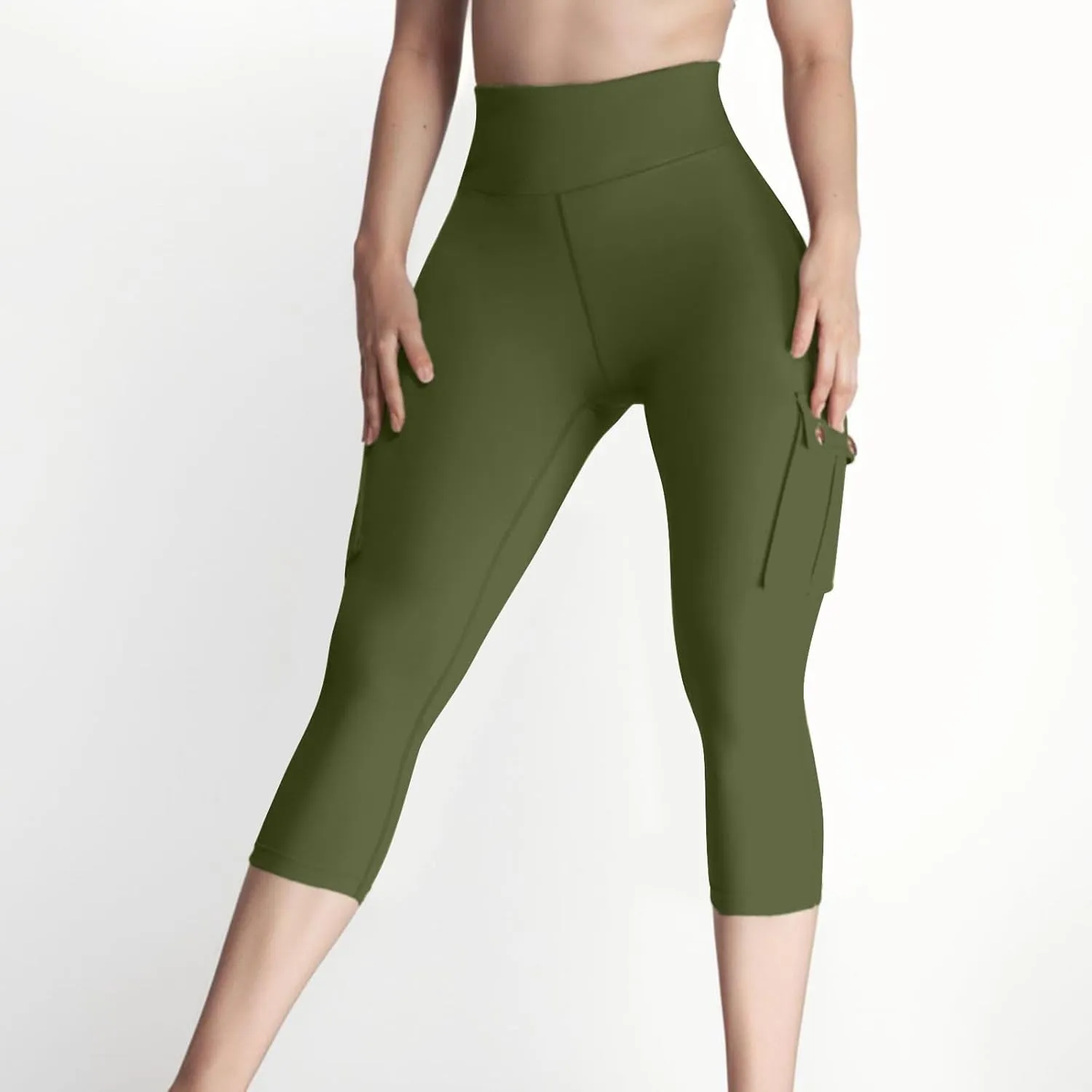 Capri Cargo Pants for Women with Pockets Summer Lightweight Workout High Waisted Yoga Pants for Women