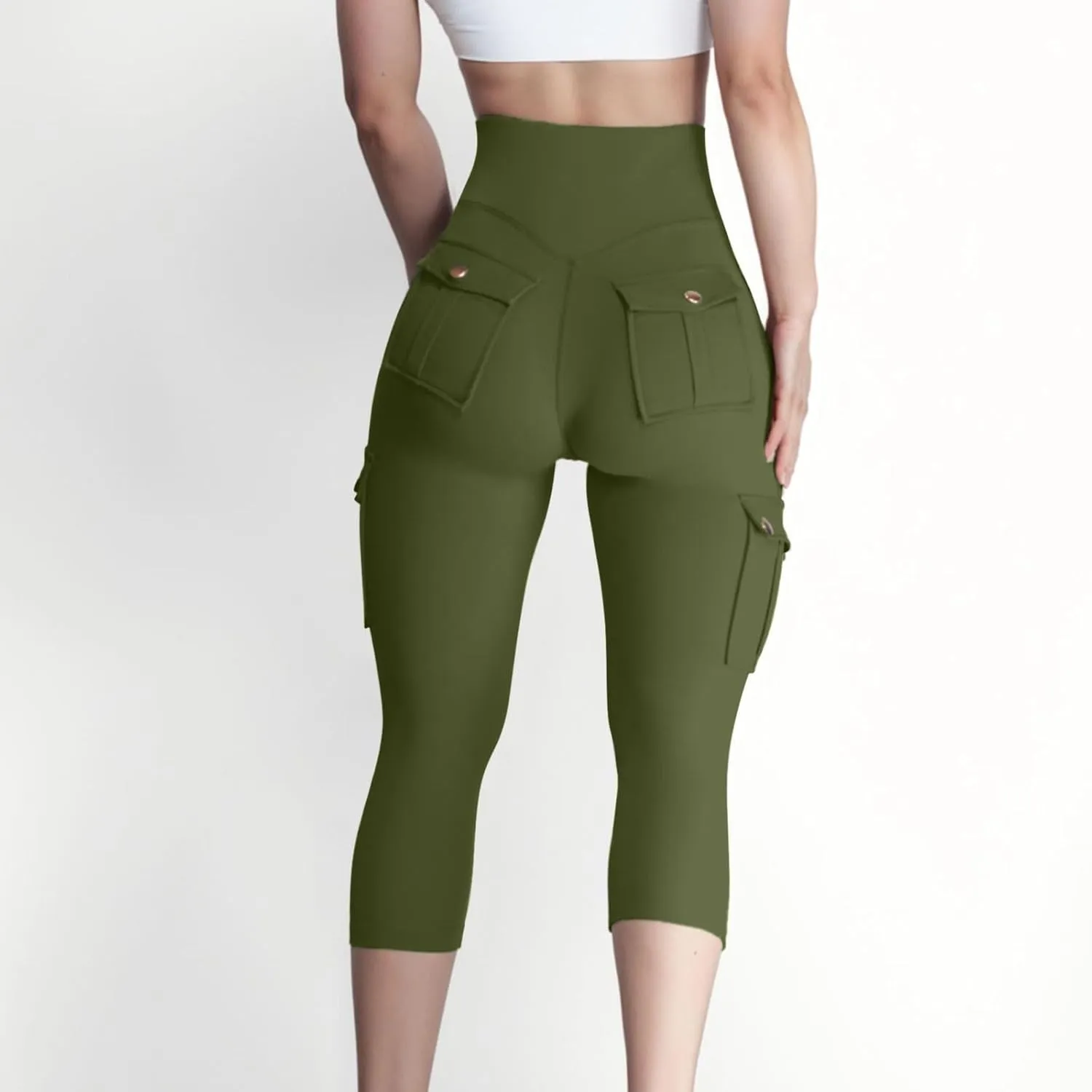 Capri Cargo Pants for Women with Pockets Summer Lightweight Workout High Waisted Yoga Pants for Women