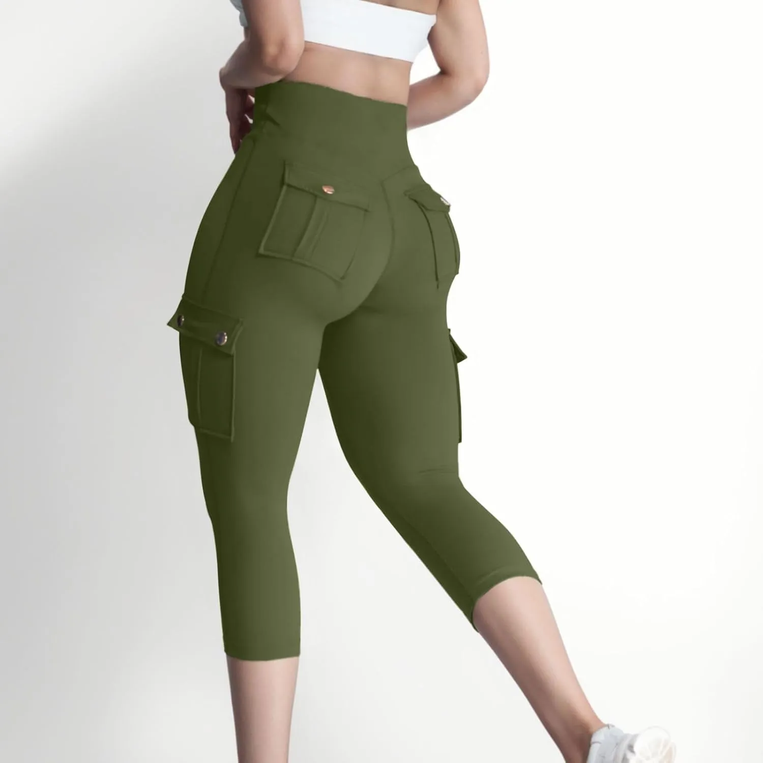 Capri Cargo Pants for Women with Pockets Summer Lightweight Workout High Waisted Yoga Pants for Women