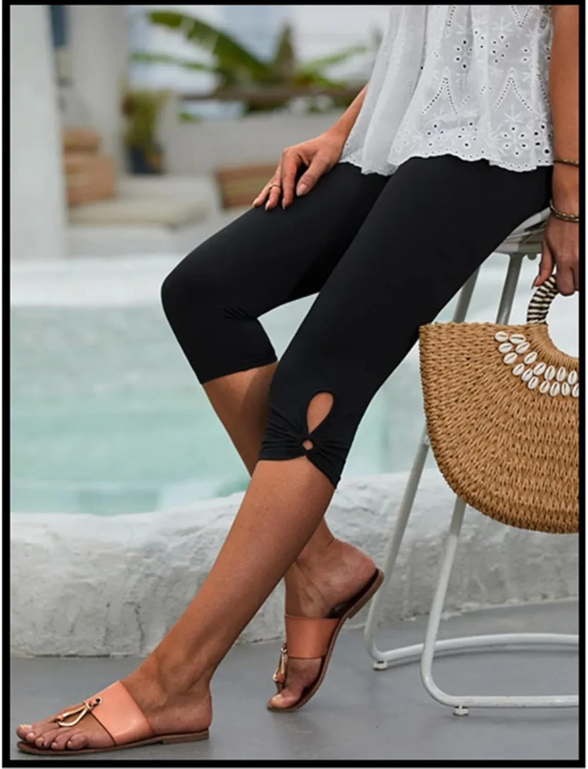 Capri Leggings for Women 2025 Casual Summer Capri Pants Stretch Slimming Workout Yoga Pants Hollow Out Leggings