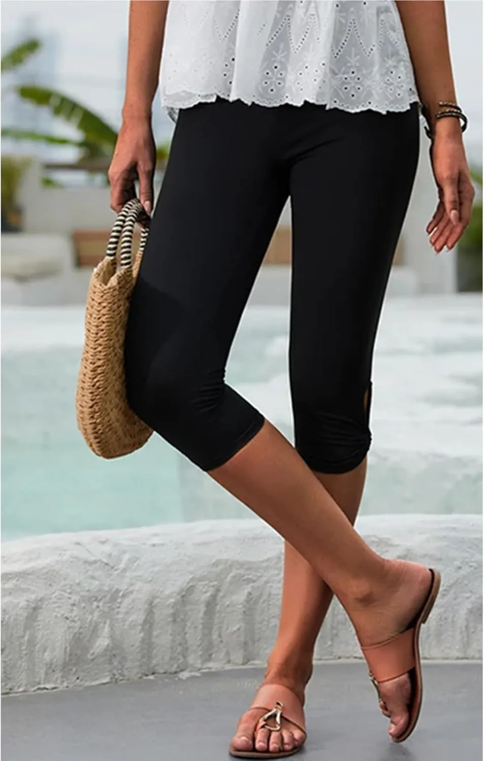 Capri Leggings for Women 2025 Casual Summer Capri Pants Stretch Slimming Workout Yoga Pants Hollow Out Leggings