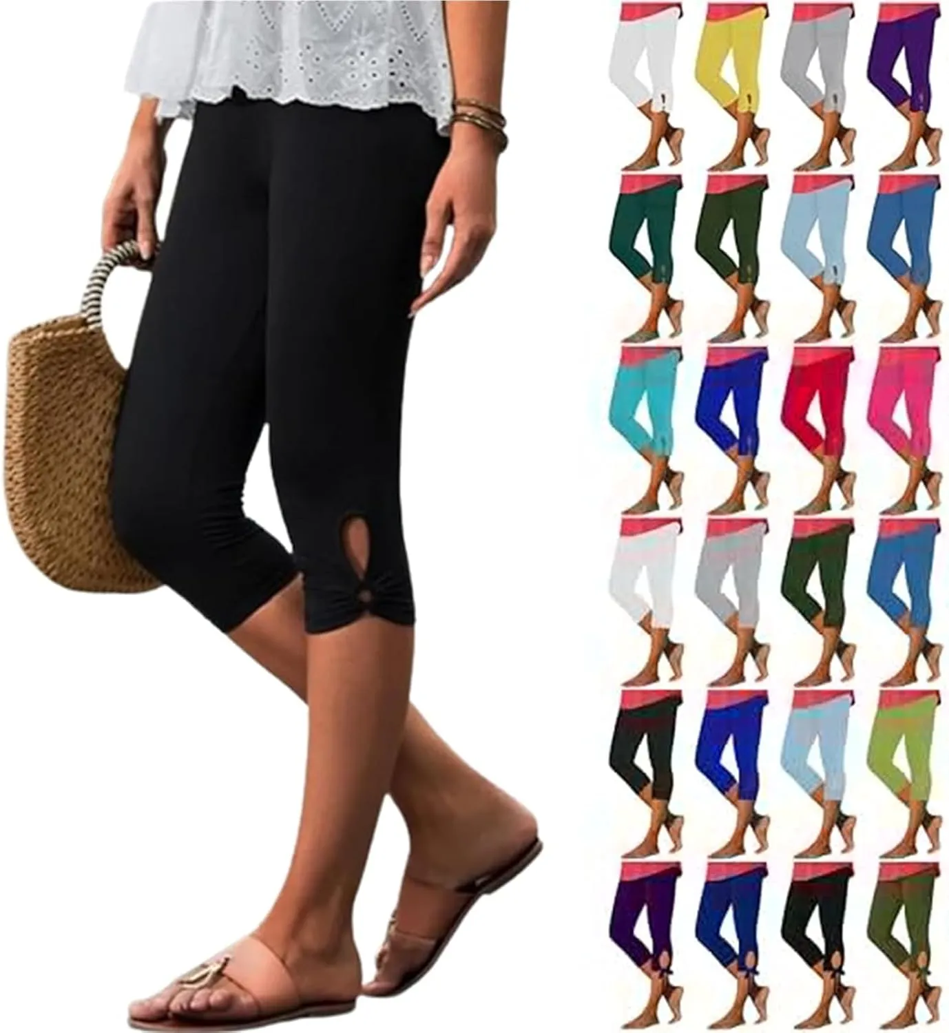 Capri Leggings for Women 2025 Casual Summer Capri Pants Stretch Slimming Workout Yoga Pants Hollow Out Leggings