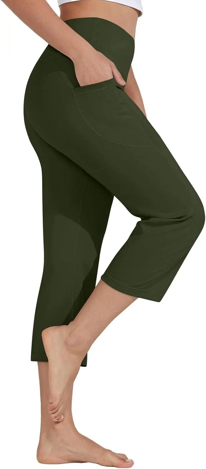 Capri Pants for Women Bootcut High Waist Leggings Crop Athletic Exercise Workout Yoga Pants Tummy Control Capris Straight Leg