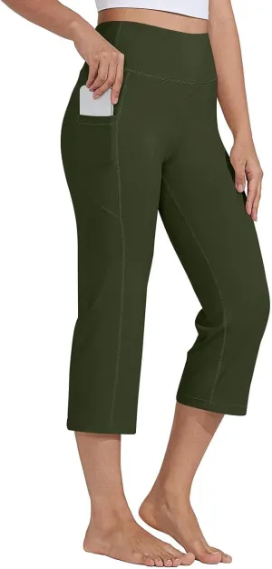 Capri Pants for Women Bootcut High Waist Leggings Crop Athletic Exercise Workout Yoga Pants Tummy Control Capris Straight Leg