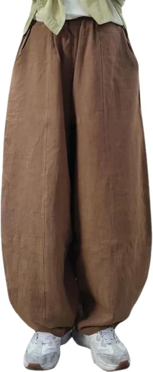 Cargo Japanese Pants for Women Cotton Linen Wide Leg Pants Casual Summer Boho Baggy Lantern Trouser with Pockets