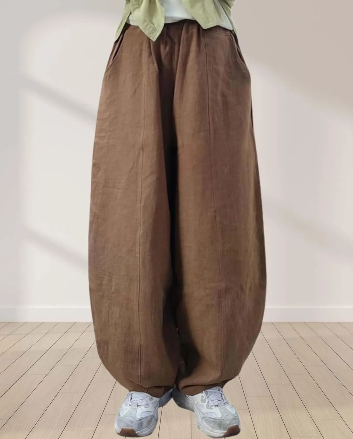 Cargo Japanese Pants for Women Cotton Linen Wide Leg Pants Casual Summer Boho Baggy Lantern Trouser with Pockets