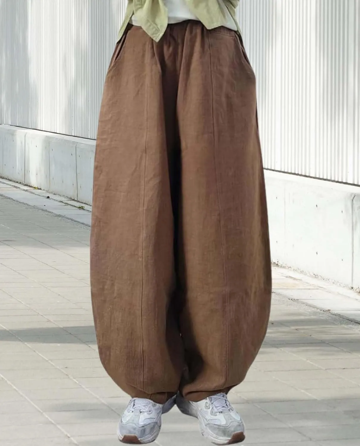 Cargo Japanese Pants for Women Cotton Linen Wide Leg Pants Casual Summer Boho Baggy Lantern Trouser with Pockets