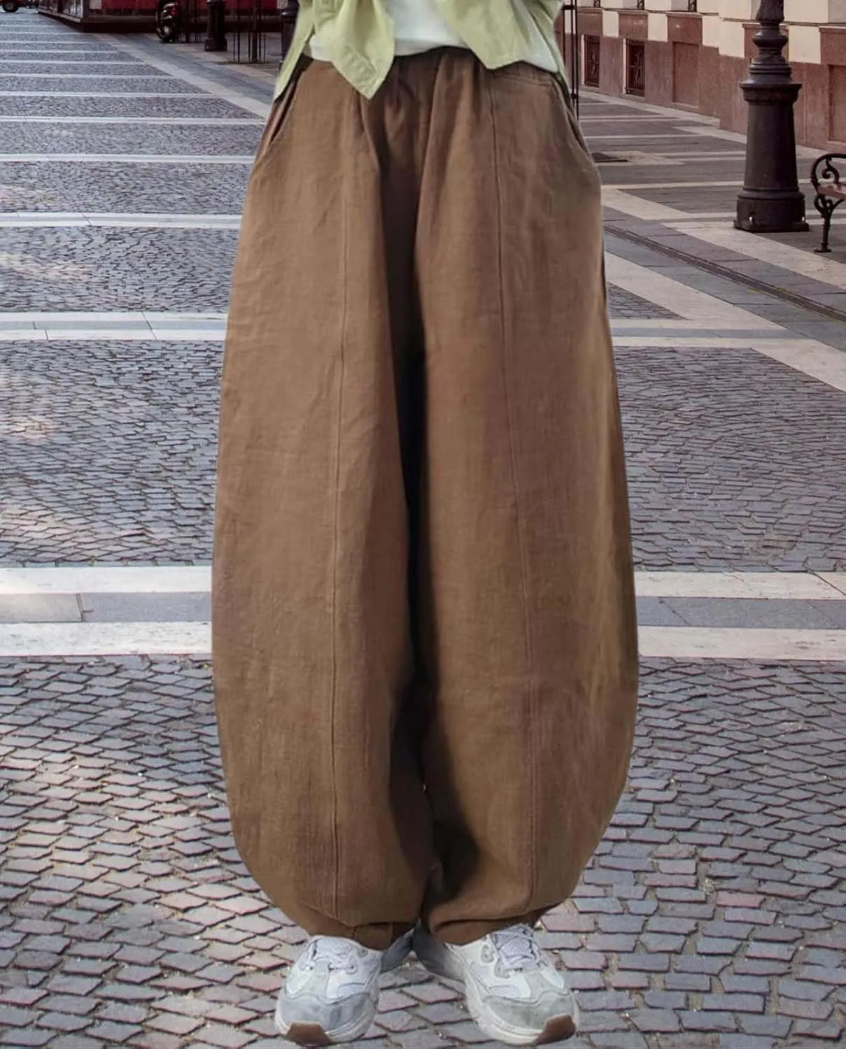 Cargo Japanese Pants for Women Cotton Linen Wide Leg Pants Casual Summer Boho Baggy Lantern Trouser with Pockets