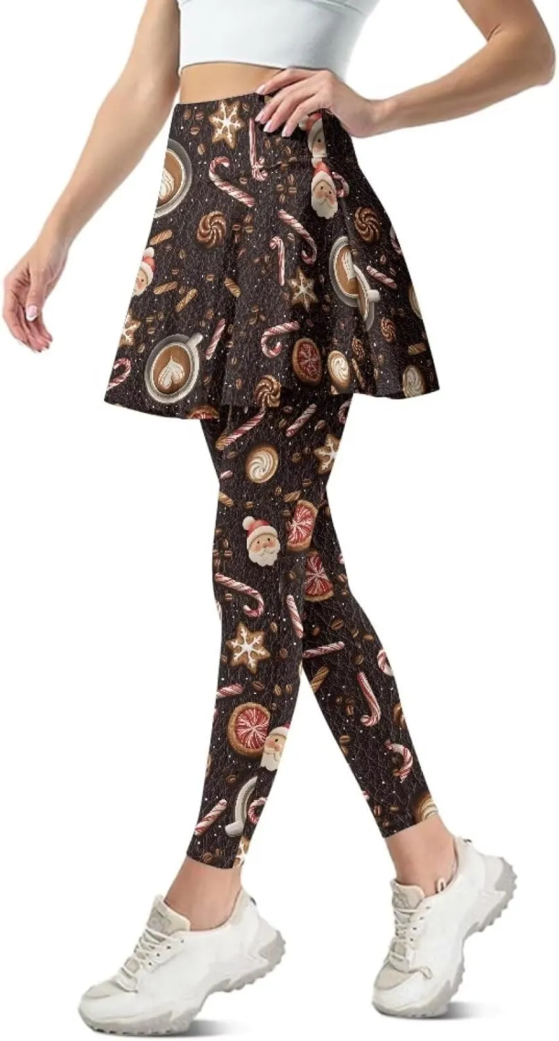 Christmas Skirted Leggings for Women Tennis Skirt with Leggings Plus Size Golf Yoga Skorts Pants Clothes