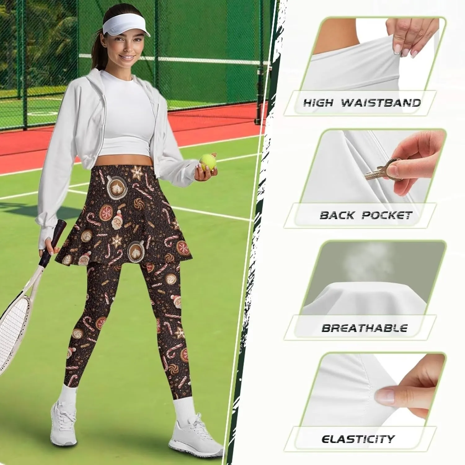 Christmas Skirted Leggings for Women Tennis Skirt with Leggings Plus Size Golf Yoga Skorts Pants Clothes