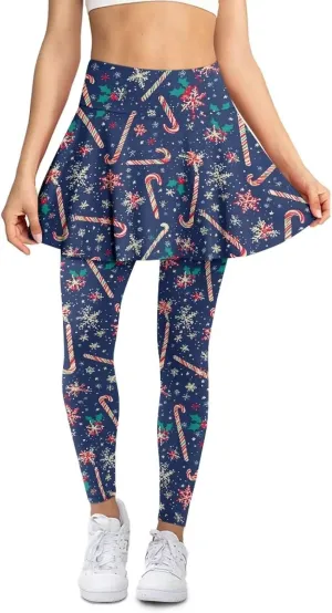 Christmas Skirted Leggings for Women Tennis Skirt with Leggings Plus Size Golf Yoga Skorts Pants Clothes