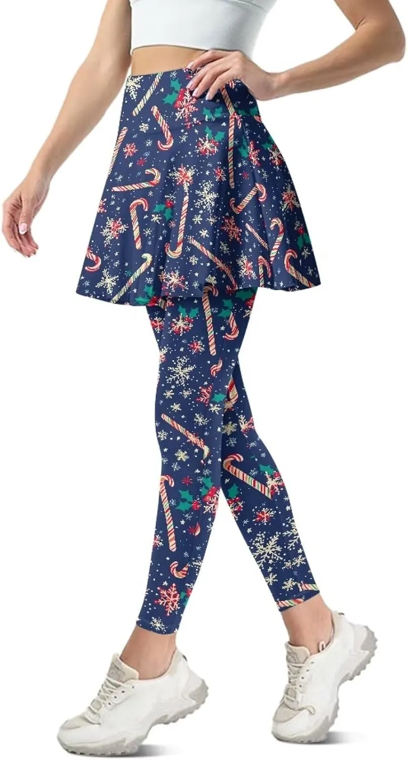 Christmas Skirted Leggings for Women Tennis Skirt with Leggings Plus Size Golf Yoga Skorts Pants Clothes