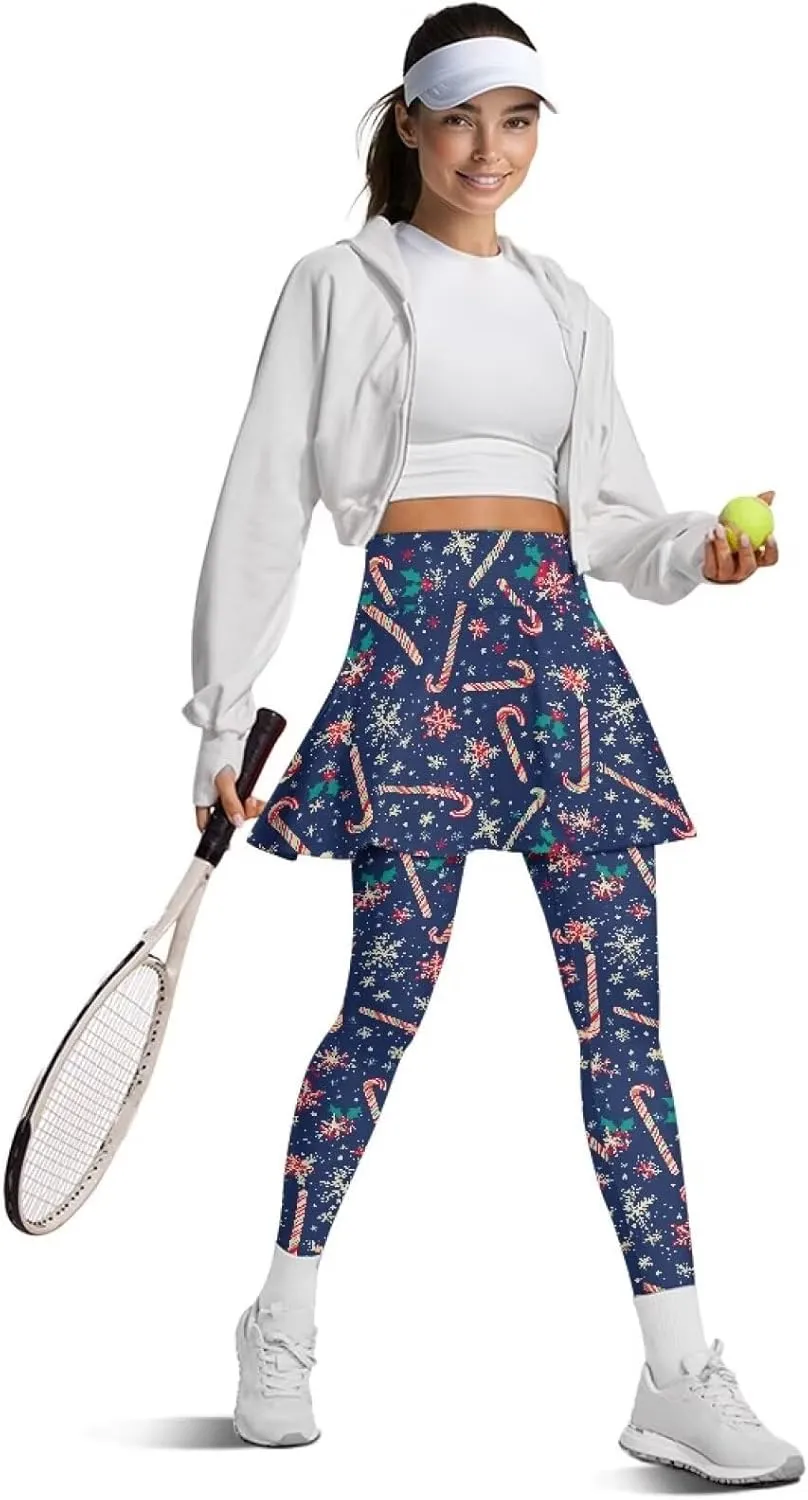 Christmas Skirted Leggings for Women Tennis Skirt with Leggings Plus Size Golf Yoga Skorts Pants Clothes