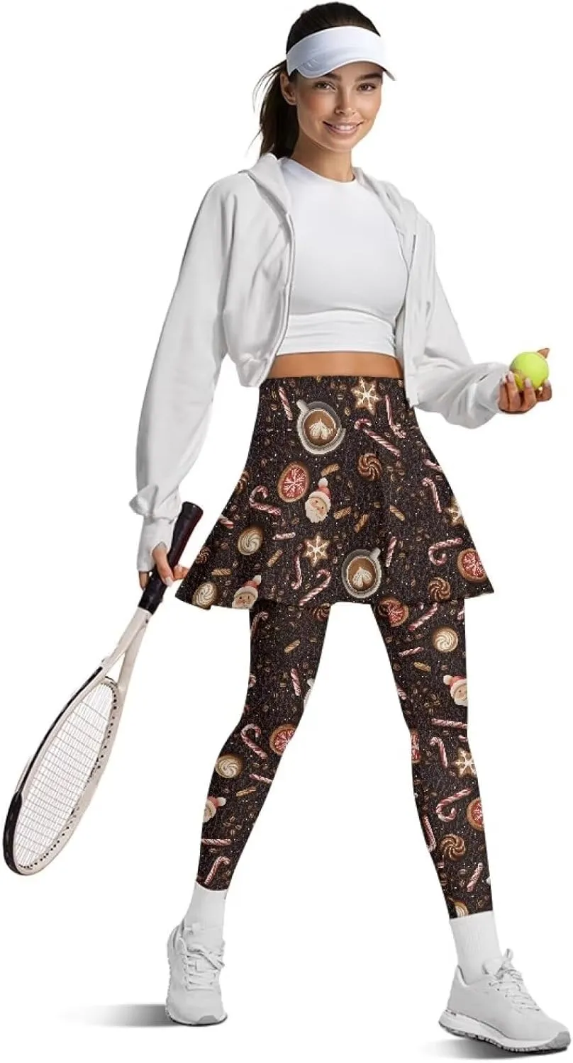 Christmas Skirted Leggings for Women Tennis Skirt with Leggings Plus Size Golf Yoga Skorts Pants Clothes