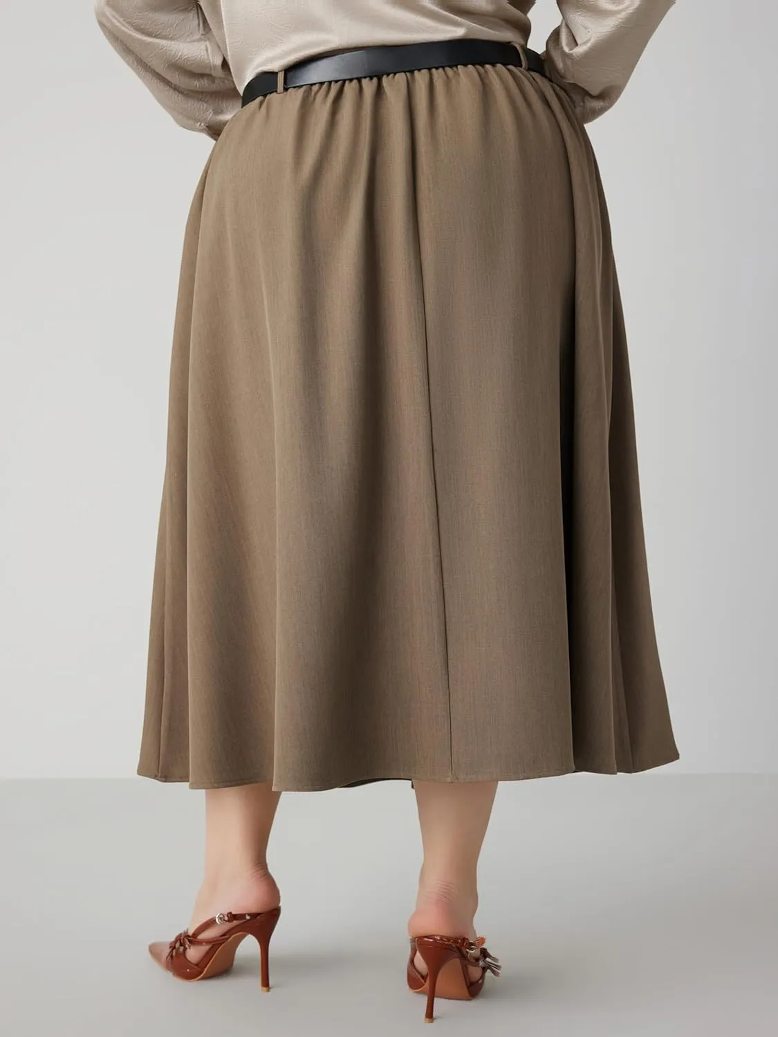 CIDER Mid Waist Skirts for Women Pleated A-Line Long Maxi Skirt Plus Size with Belts 2024 Trendy