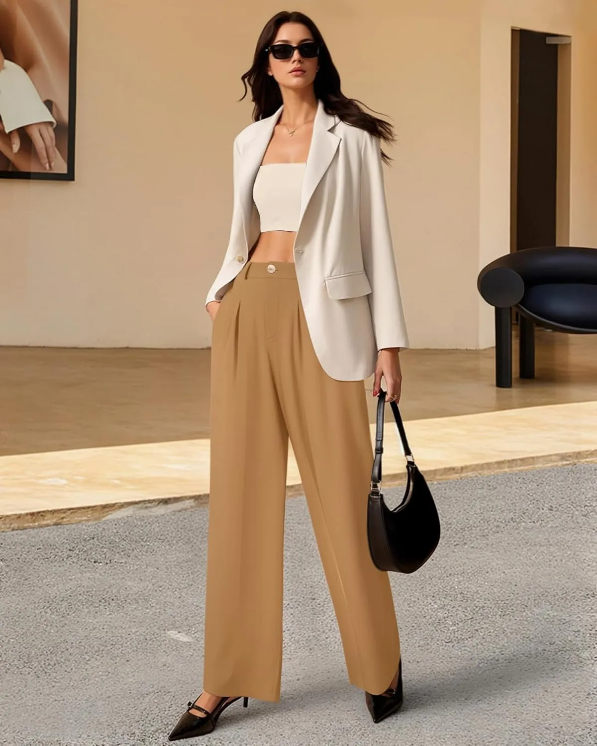 CLOZOZ Wide Leg Pants Women's High Waisted Work Trousers Regular for Office Business Casual