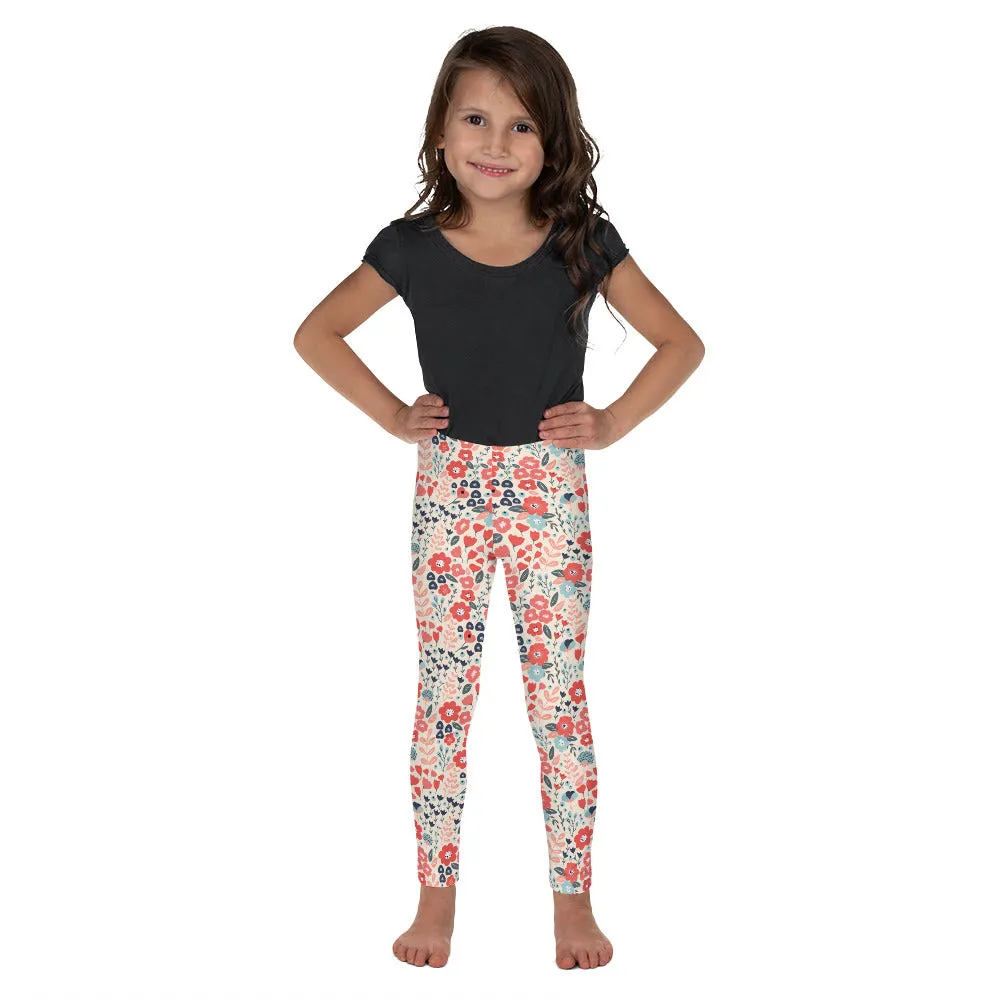Coral & Navy Floral Kid's Leggings (2T-7)
