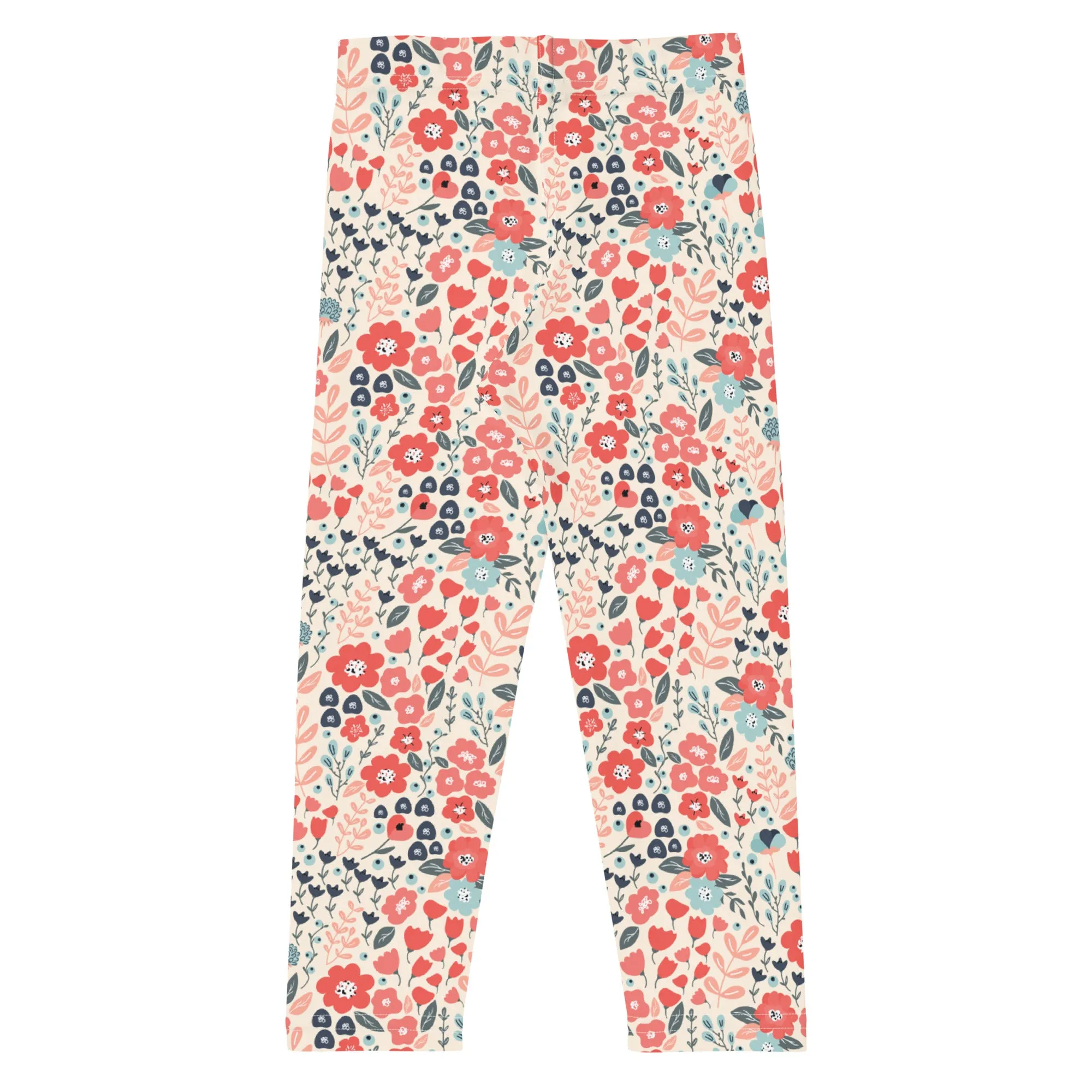 Coral & Navy Floral Kid's Leggings (2T-7)