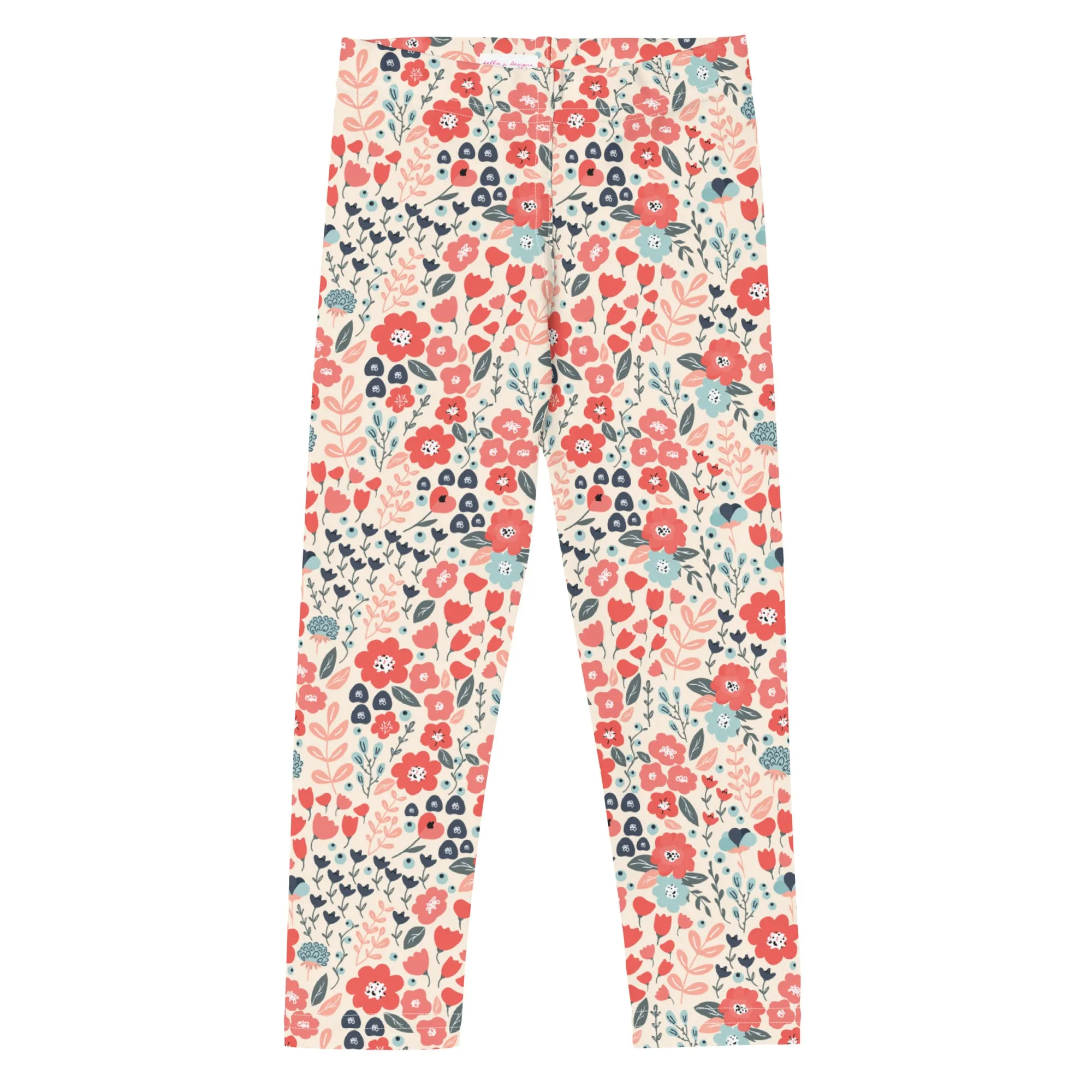 Coral & Navy Floral Kid's Leggings (2T-7)